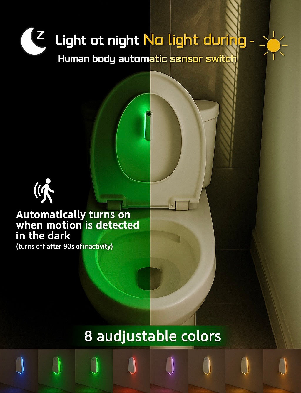 LED Light Toilet Night Motion Sensor Toilet Bowl RGB 7Color Changing For Bathroom Decoration LED Rechargeable