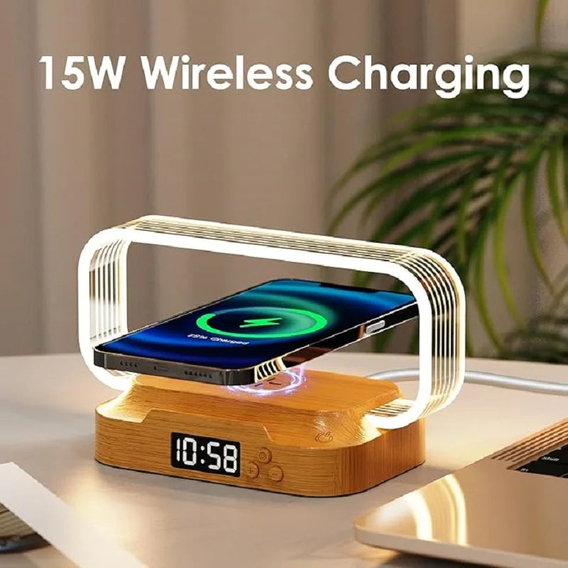 Table Top acrylic Wireless Charger with Night Light & Clock Fast Phone Charger for iPhone 16 pro max Wireless Charging Stands