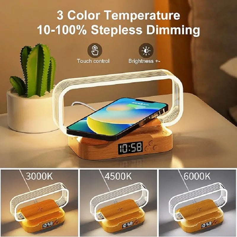 Table Top acrylic Wireless Charger with Night Light & Clock Fast Phone Charger for iPhone 16 pro max Wireless Charging Stands