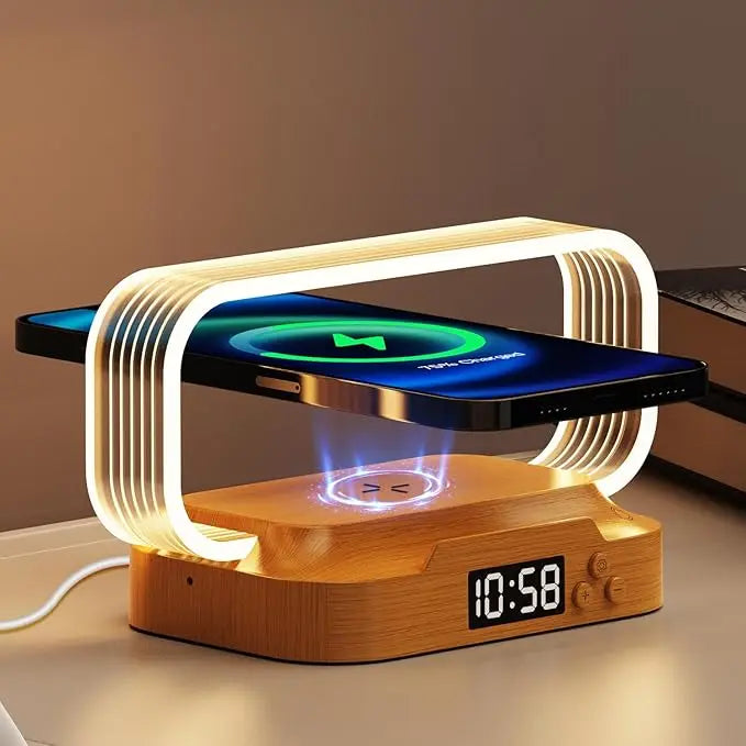 Table Top acrylic Wireless Charger with Night Light & Clock Fast Phone Charger for iPhone 16 pro max Wireless Charging Stands