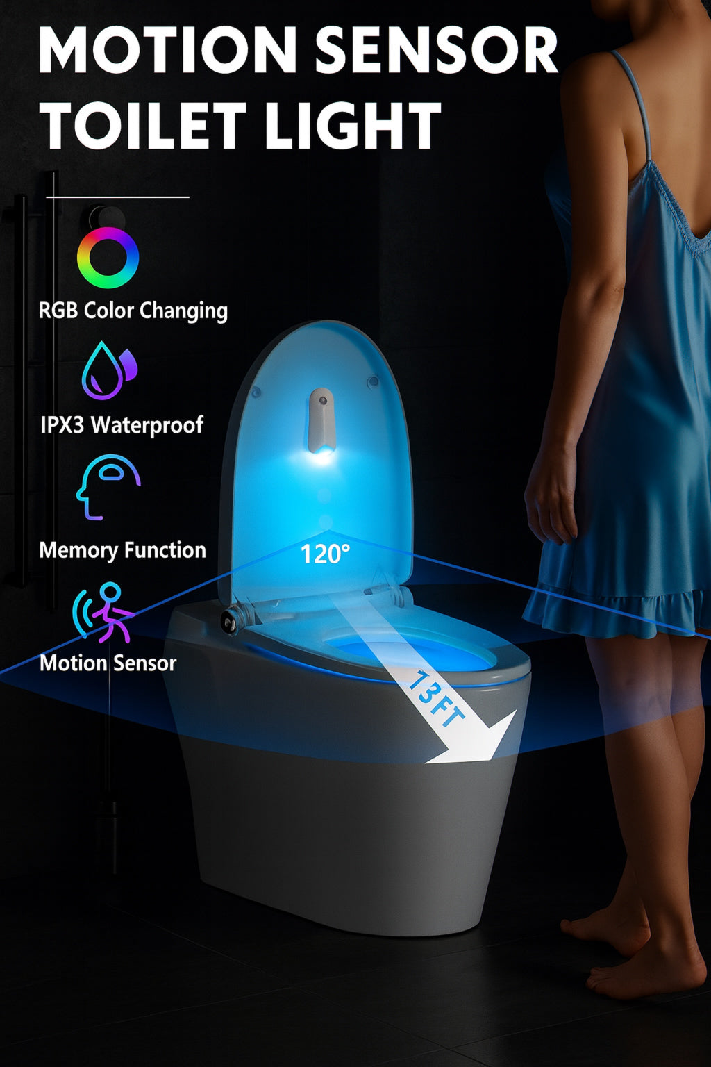 LED Light Toilet Night Motion Sensor Toilet Bowl RGB 7Color Changing For Bathroom Decoration LED Rechargeable