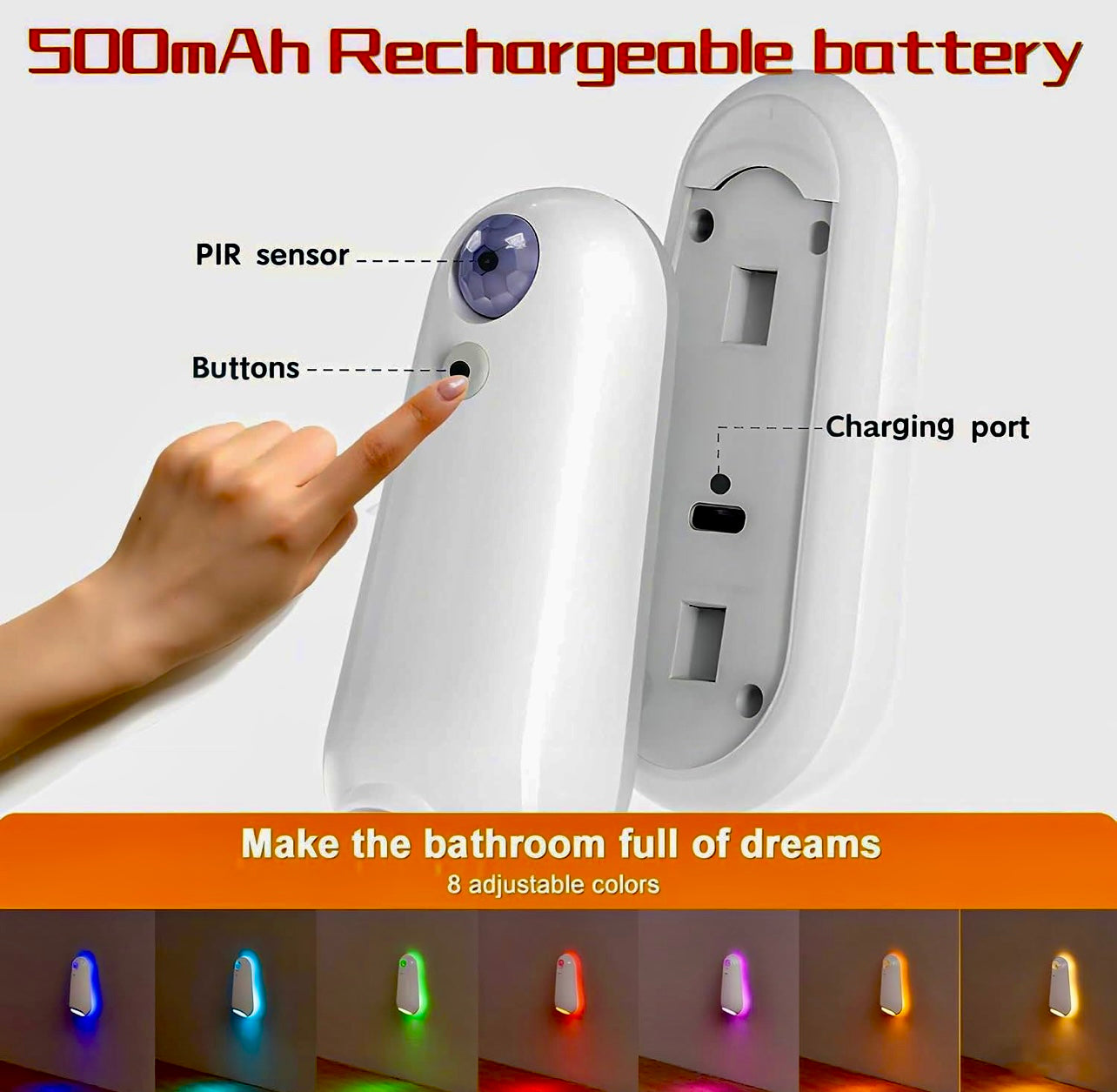 LED Light Toilet Night Motion Sensor Toilet Bowl RGB 7Color Changing For Bathroom Decoration LED Rechargeable