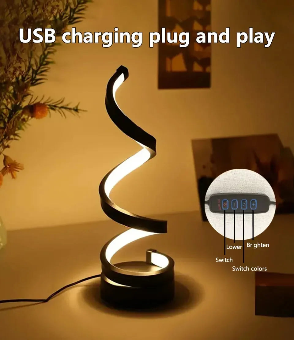 Creative Spiral LED Night Light Dimmable 3 Colors Table Night Lamp