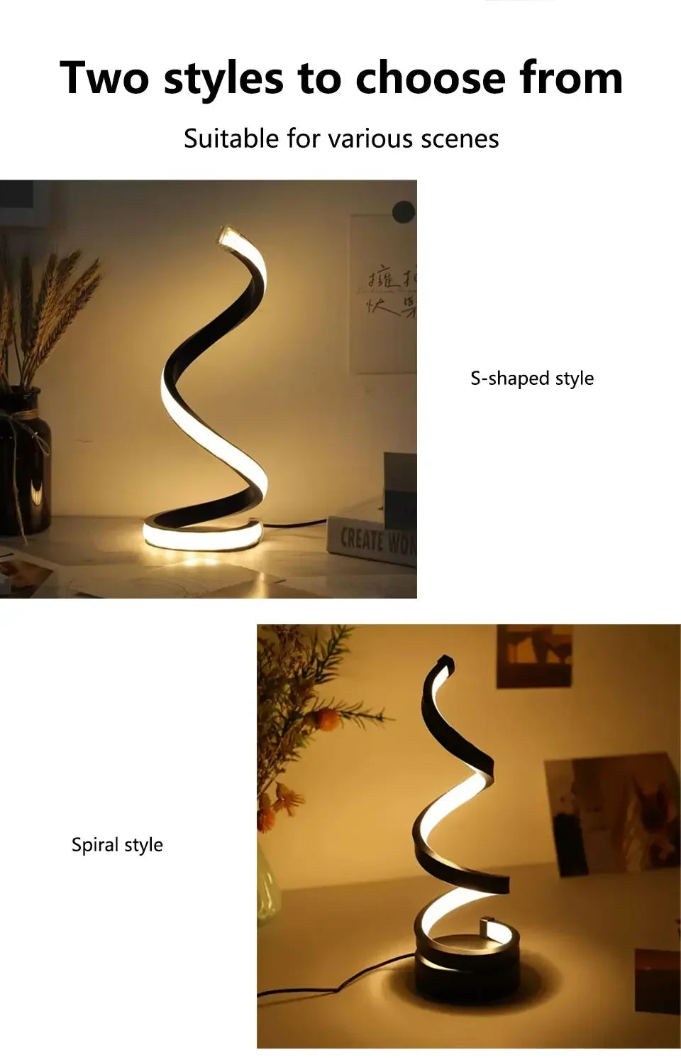 Creative Spiral LED Night Light Dimmable 3 Colors Table Night Lamp