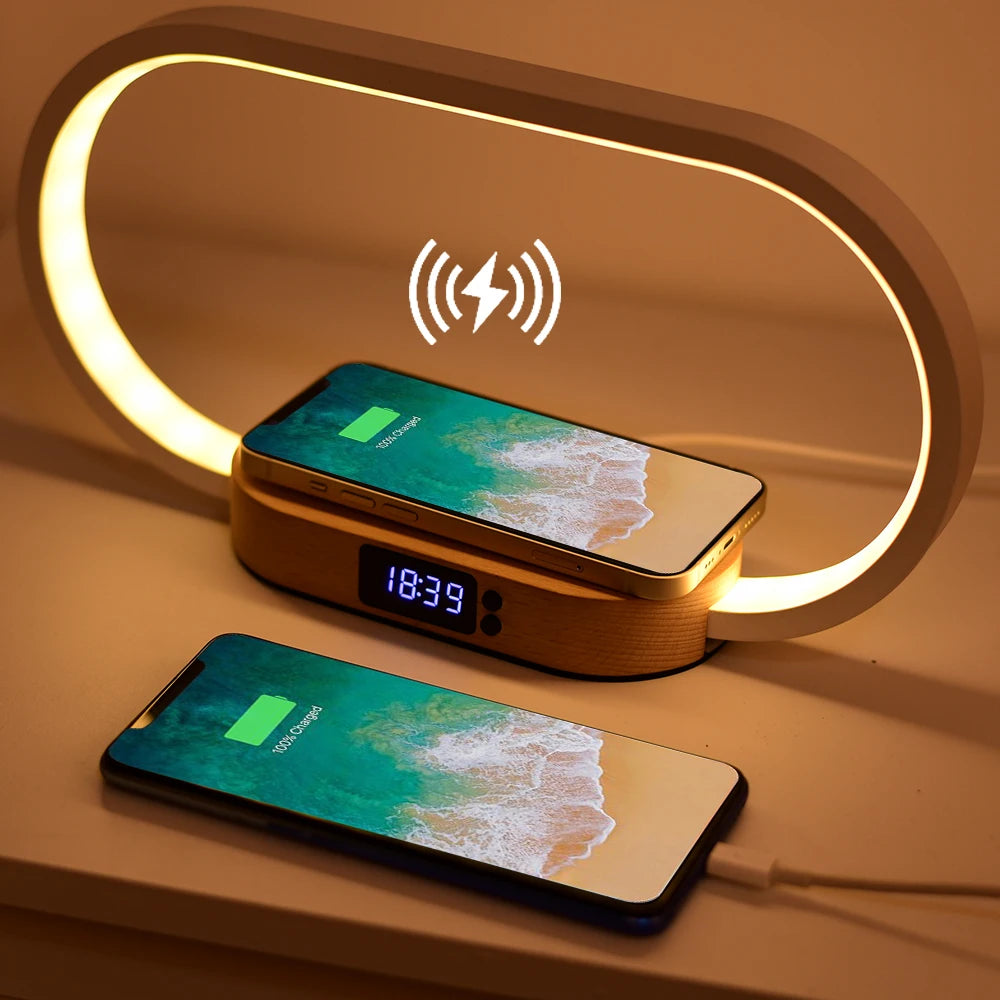 Table Top acrylic Wireless Charger with Night Light & Clock Fast Phone Charger for iPhone 16 pro max Wireless Charging Stands